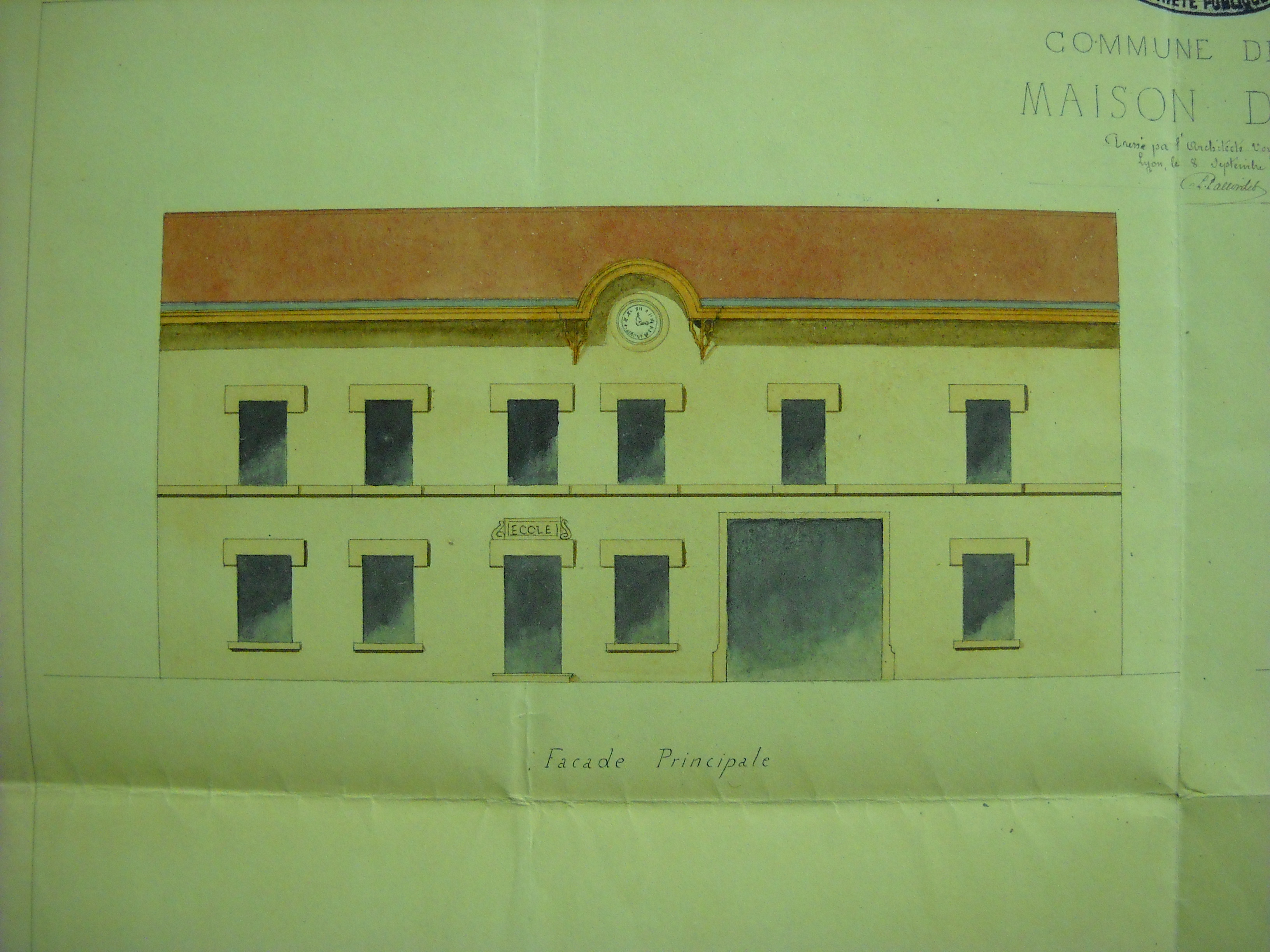 Plan aquarellé de la mairie-école 1871