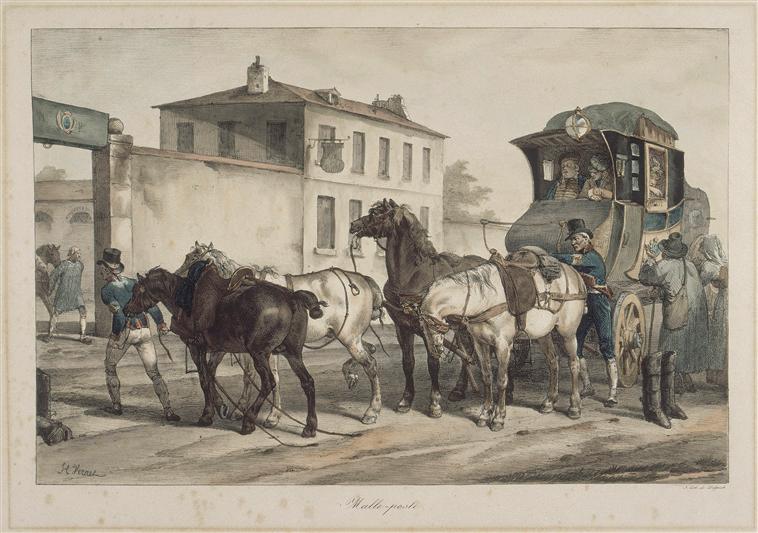 Le changement de chevaux au relais par Horace Vernet (1789-1863)