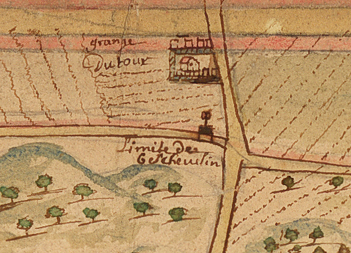 Le mas des Tours et ses murs crénelés, en 1702