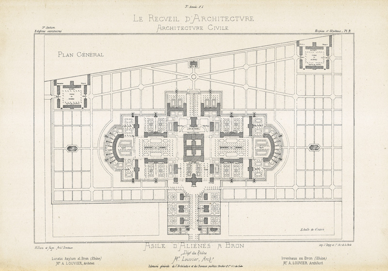Plan de l'asile de Bron par Antonin Louvier (1875)