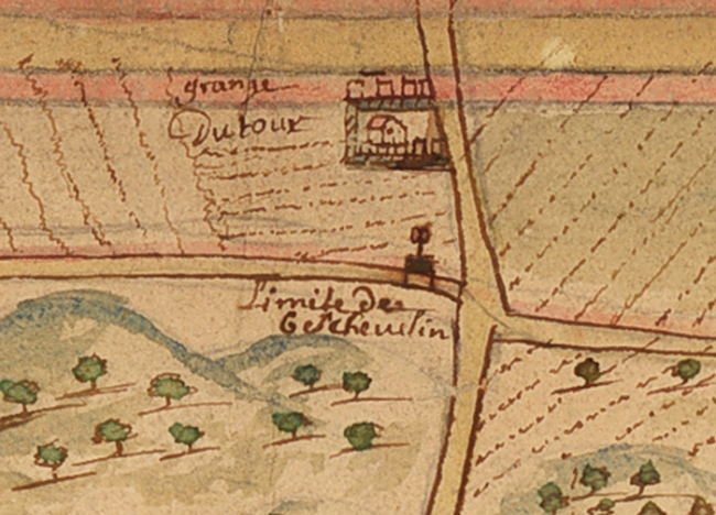 Le mas des Tours et ses murs crénelés, en 1702