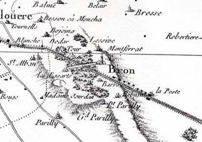 Bois de Bron sur carte Cassini (vers 1750)